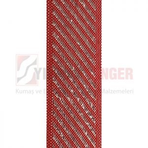 Mattress edge tape herringbone silvery red